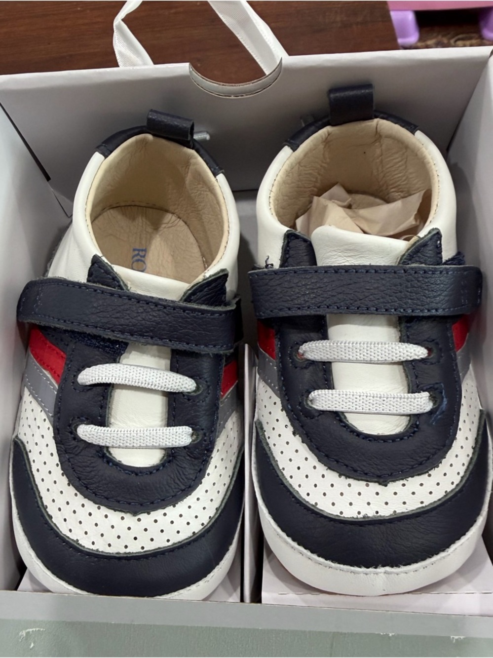 Robeez Navy White and Red Toddler Sneakers